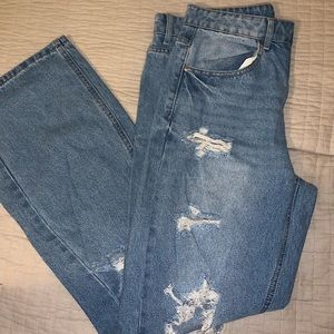 High Waist Medium Wash Ripped Jeans